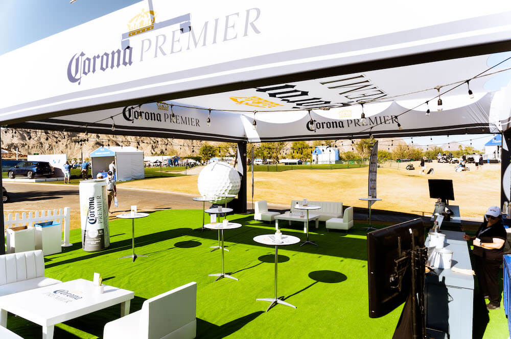 gras area with corona tent on it